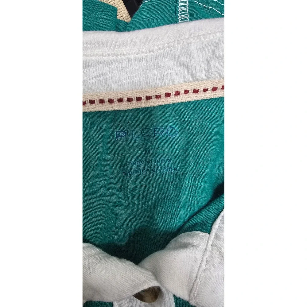 Pilcro Corset Inspired 3/4 Sleeve Polo Shirt Women M Green Anthropologie